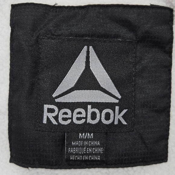 Reebok Windbreaker Jacket Mens Medium Black White Hooded‎ Lightweight Full Zip - Picture 8 of 11